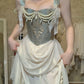 Robe de soirée longue sans bretelles à perles vintage élégante verte et blanche nv2599