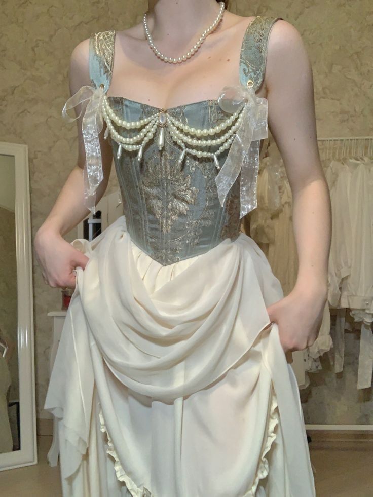Robe de soirée longue sans bretelles à perles vintage élégante verte et blanche nv2599