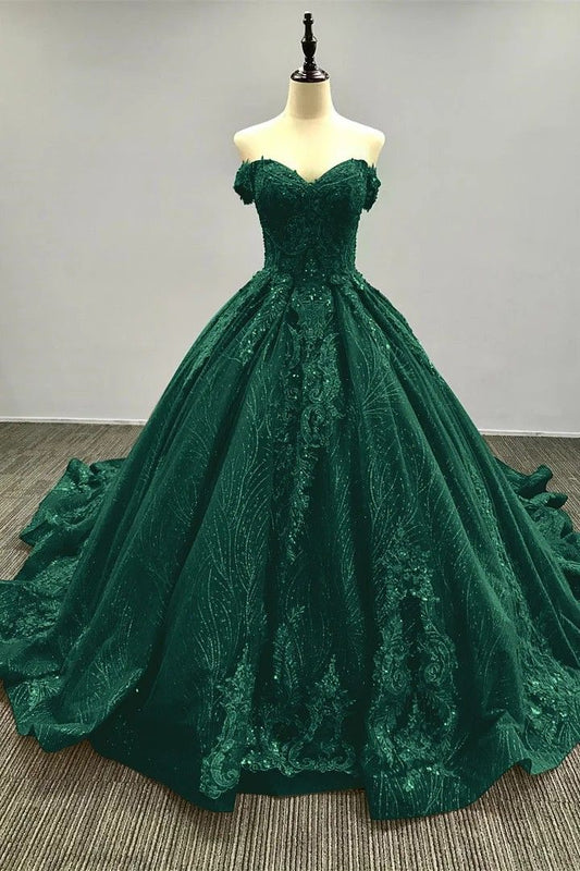 NiceVestidos-Green Delicate Beaded Long Floor-Length Ball Gown NV6106