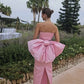 Rosa Satin Trägerloses Langes Ballkleid Abendkleid mit Schleife nv2738