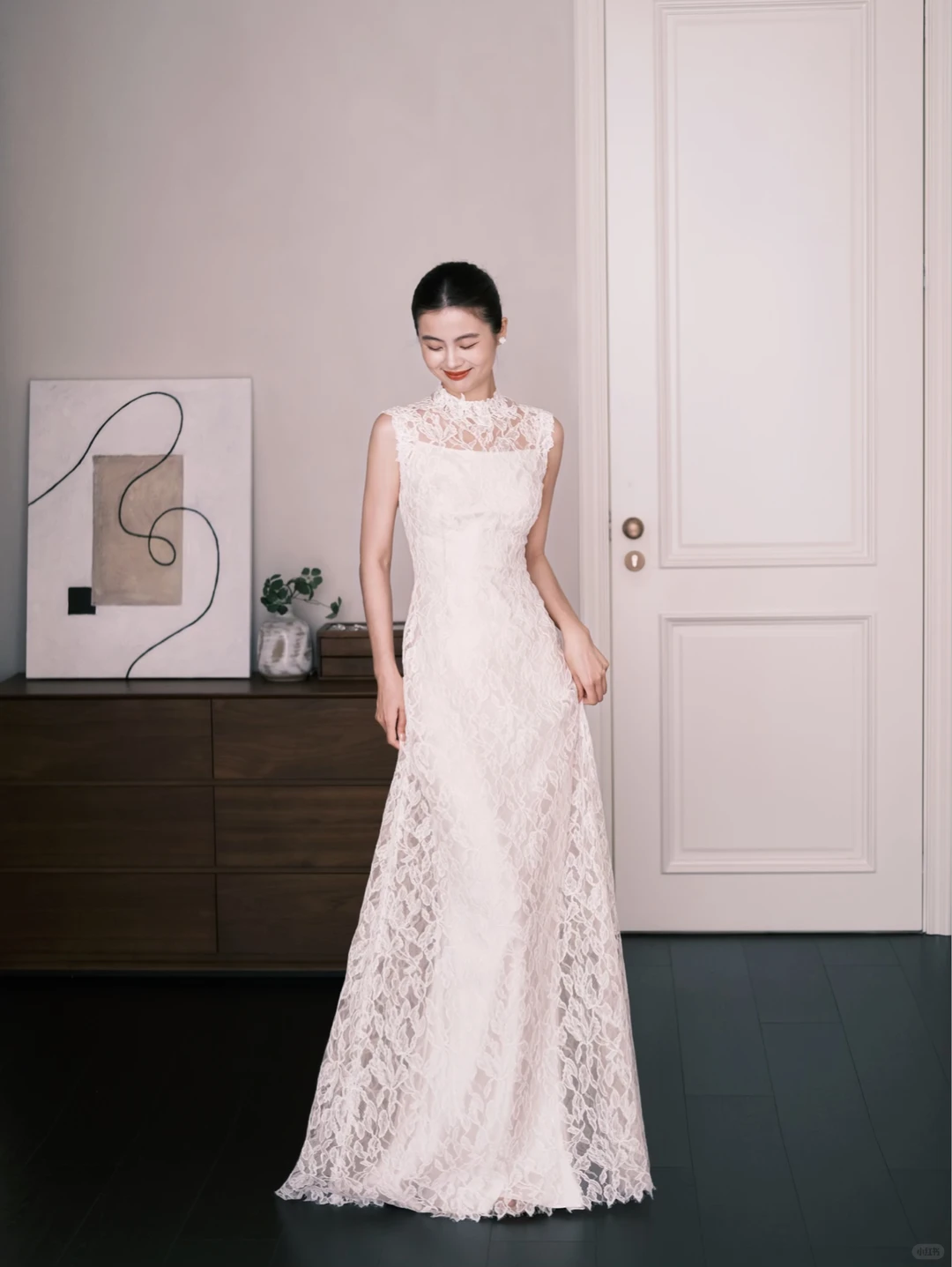 High Neck Lace Mermaid Wedding Dress, Sleeveless Sheer Bridal Gown  NV7280