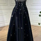 Black Shiny Elegant Crystal Mirror Decoration Off Shoulder A-Line Long Satin Ball Gown Evening Dress nv3158