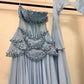 Fairy Luxury Court Style Light Blue Beaded Sheer-Sleeve Train Gown - Ocean Theme Wedding & Ball Dress NV6382