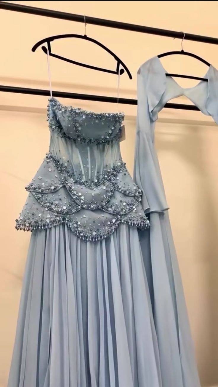 Fairy Luxury Court Style Light Blue Beaded Sheer-Sleeve Train Gown - Ocean Theme Wedding & Ball Dress NV6382