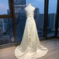 Strapless White Satin Mermaid Wedding Gown Draped Pearl Chains Ruched Skirt Long Train Formal Evening Dress  NV6981