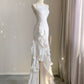 White Shiny Fashion Spaghetti Straps Long Satin Backless Long Ball Gown Evening Dress Party Dress nv3581