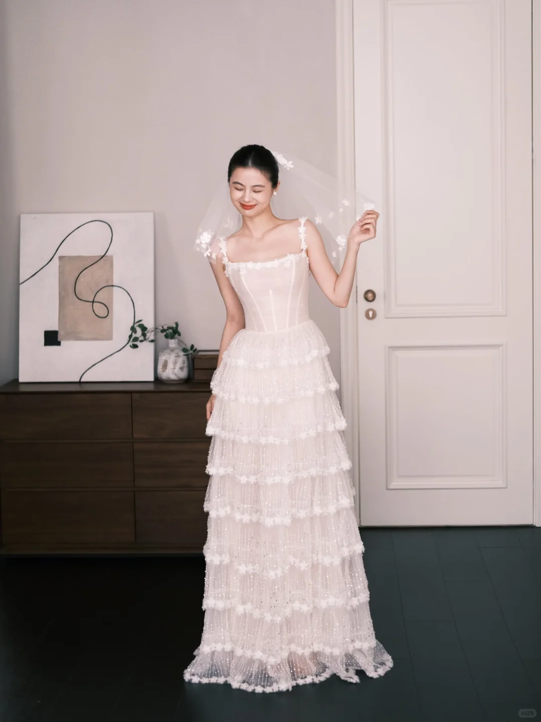 Tiered Cake Skirt Tulle Wedding Dress High Neck Bridal Gown  NV7272