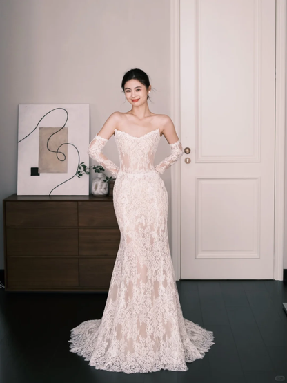 Lace Mermaid Wedding Dress Sweetheart Strapless Bridal Gown  NV7265