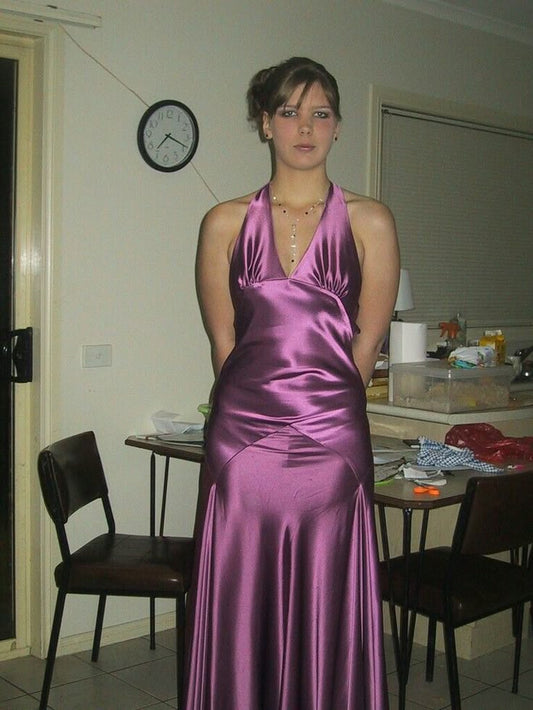 Purple Fashion Elegant V-neck Spaghetti Straps Long Slim Fit Satin Party Ball Gown Evening Dress Prom Dress nv3934