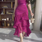 Purple elegant fashion short sleeve off shoulder ruffle chiffon slim fit long ball gown evening dress party dress nv2113