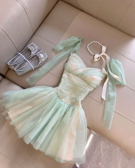 NiceVestidos - Grünes, modisches, kurzes Chiffon-Heimkehrkleid mit Ombre-Muster, NV5624