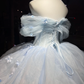 Off Shoulder Light Blue 3D Floral Tulle Ball Gown, Princess Prom Evening Dress  NV7098