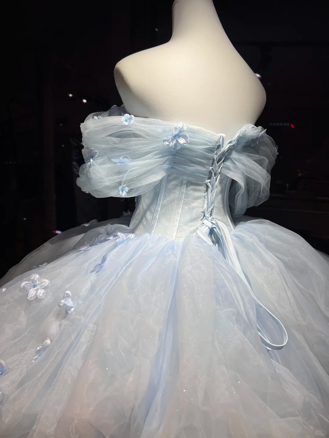 Off Shoulder Light Blue 3D Floral Tulle Ball Gown, Princess Prom Evening Dress  NV7098