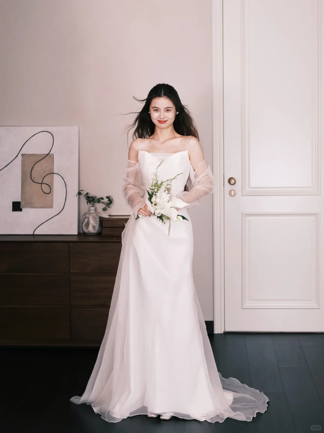 Detachable Tulle Sleeve Mermaid Wedding Dress Square Neck  NV7323