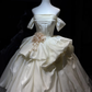 Cream 3D Rose Satin Tulle Long Evening Gown Strapless Puffy Ball Gown Prom Dress  NV7068