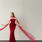 Red Strapless Mermaid Evening Dress With 3D Flowers & Tulle Scarf  NV7137