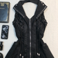 Black Gothic Sleeveless Short Homecoming Dress Halter Collar Lace Up Zipper Punk Cocktail Gown  NV6922
