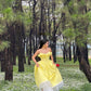 Gelb süßes elegantes langes Satin Prinzessin Ballkleid Abendkleid nv2911