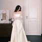Off The Shoulder Satin Wedding Dress with Lace & Bow  NV7313