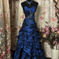 Navy blue vintage elegant fashion exquisite beaded long satin ball gown evening dress prom dress nv3767