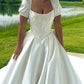 NiceVestidos--Short Sleeve Satin Long Square Neck Wedding Dress Corset NV5883