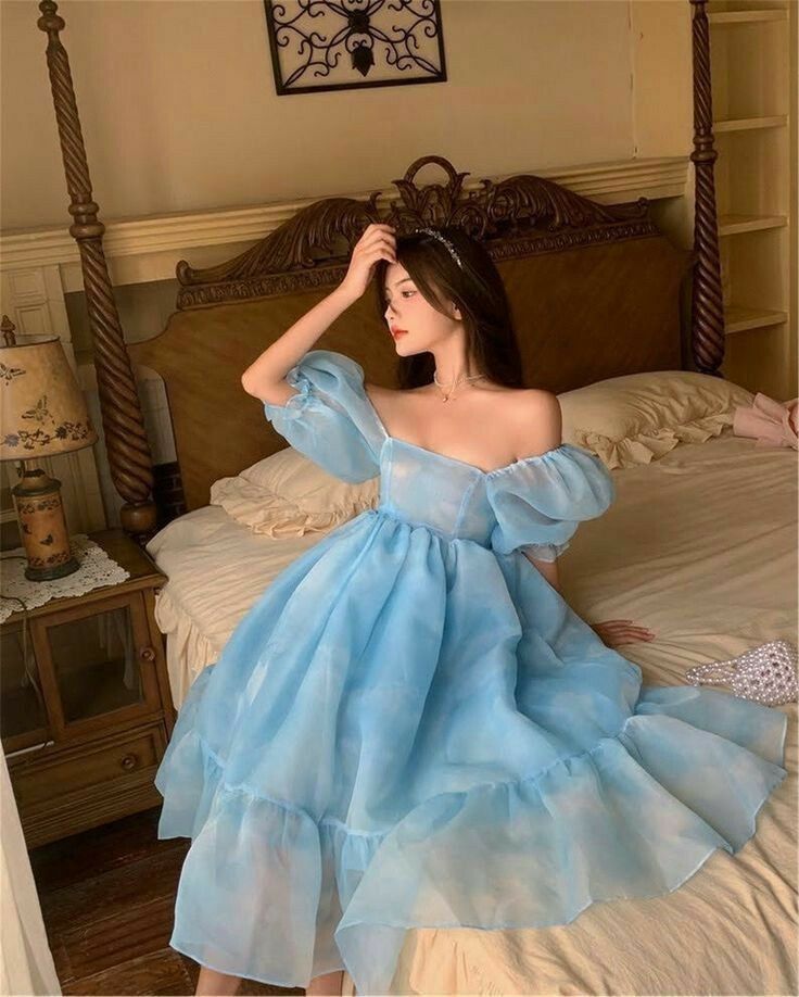Blue Short Sleeve Puff Sleeve Short Homecoming Chiffon Gown Prom Gown Evening Gown Party Dress nv4165
