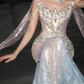 High Neck Ombre Mermaid Prom Dress, Beaded Tulle Cape Evening Gown  NV7110