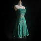 Strapless Peacock Green 1920s Gatsby Midi Prom Dress 3D Floral Appliques Sheer Boned Bodice Pleated Skirt Rhinestone Formal Gown  NV6896