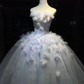 Strapless Light Lavender Blue Prom Dress Hand Beading 3D Flowers Sheer Tulle Ball Gown  NV7045