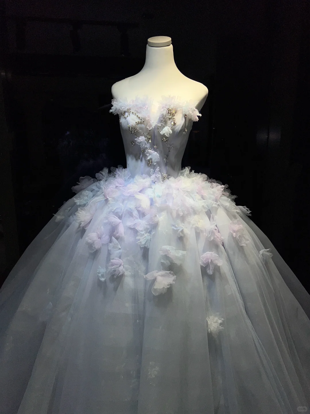 Strapless Light Lavender Blue Prom Dress Hand Beading 3D Flowers Sheer Tulle Ball Gown  NV7045