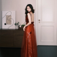 Burgundy Halter Sequin 3D Butterfly Prom Dress  NV7314