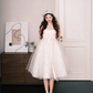 Square Neck 3D Floral Short Tulle Gown, Wide Strap Bridal Dress  NV7263