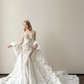 Deep V White Mermaid Wedding Dress 3D Floral Detachable Sleeve Bridal Gown  NV7126