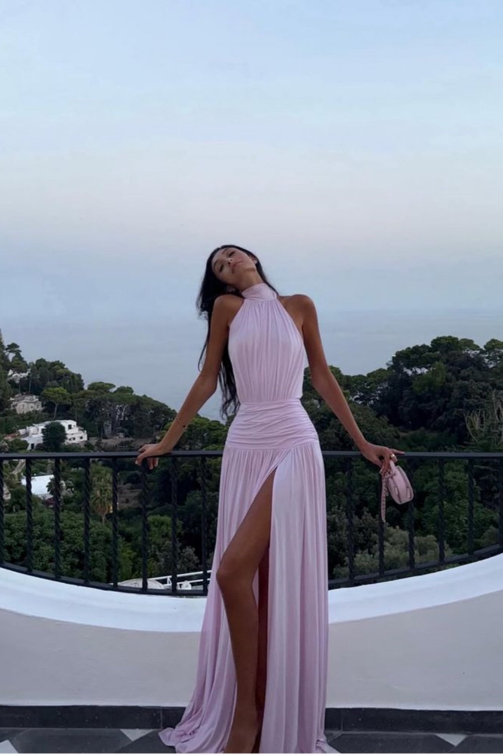 Pink fashion sling elegant off-shoulder long chiffon prom dress evening dress nv5216