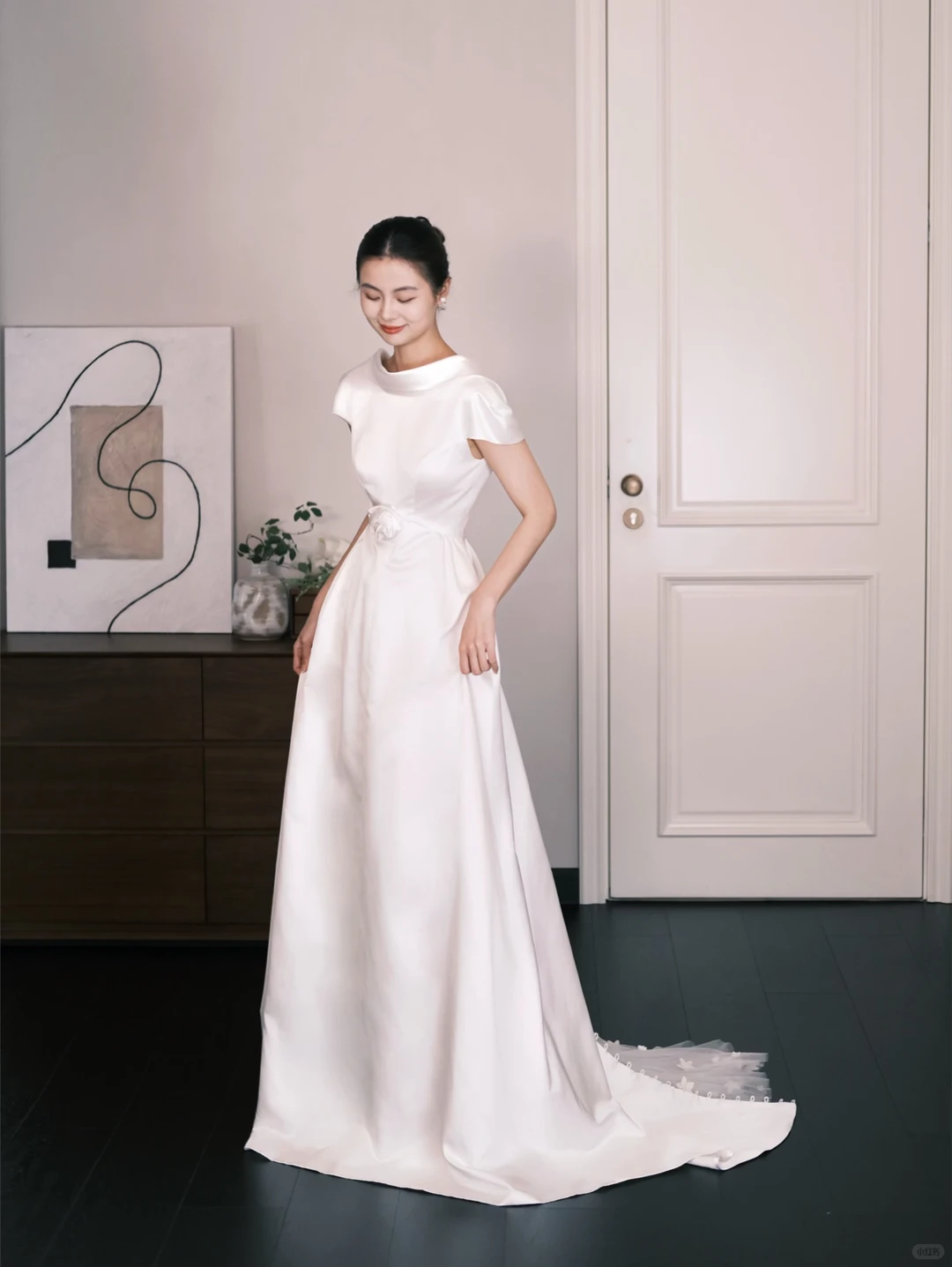 Minimalist High Neck Satin A-Line Wedding Dress  NV7315