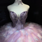 Lavender 3D Floral Tulle Long Evening Gown Strapless Puffy Ball Gown Prom Dress  NV7063