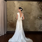 Ivory Cap Sleeve Satin Mermaid Wedding Gown Fold Collar  NV7187