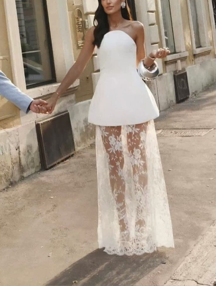 White Fashion Elegant Lace Satin Long Wedding Dress Ball Gown Evening Dress Party Dress nv4221