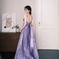 Lavender Strapless Satin Prom Dress Flowy Long Train Evening Gown  NV7213