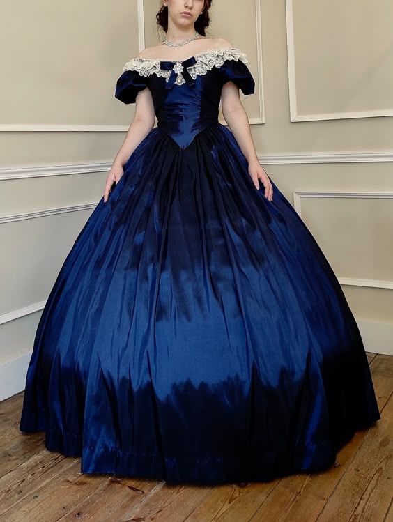 Blaues Taft Vintage A-Linie Spitzenkragen blaue Schleife elegantes langes Ballkleid Ballkleid Abendkleid nv2628