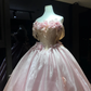 Pink Off Shoulder Organza Ball Gown, Lace Corset Dress with 3D Rose Flowers and Handmade Bows  NV7095