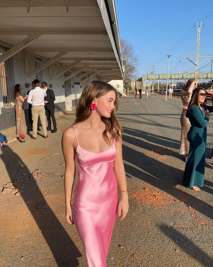 🌷Robe de soirée longue en satin rose clair, élégante et charmante, robe de soirée, robe de bal nv3993