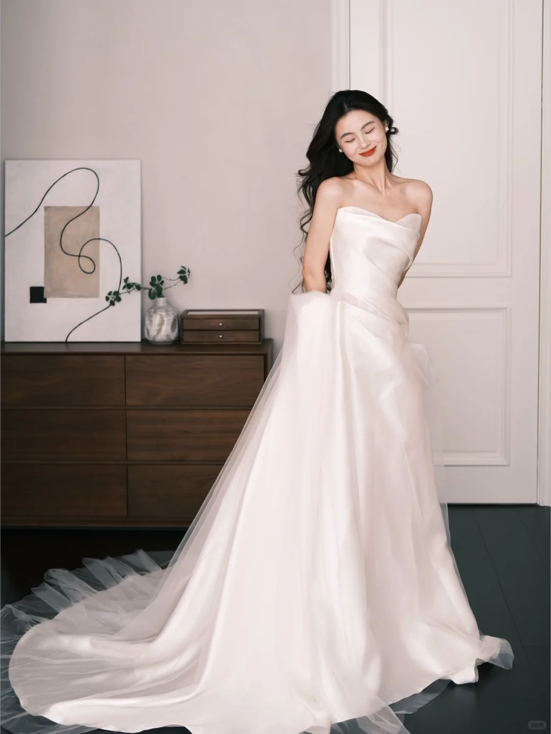 Sweetheart Strapless Satin A Line Wedding Dress Long Train Bridal Gown  NV7203