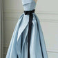 Robe de soirée longue en satin bleu sans bretelles élégante nv3187