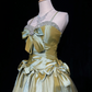 Sage Green Spaghetti Straps Short Prom Dress Rhinestone Trim Satin Bows Voluminous Tulle Mini Formal Gown  NV6894