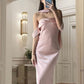 Rosa Kurzarm Mode Elegante Band Lange Slim Fit Ballkleid Abendkleid Partykleid nv2590