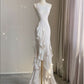 White Shiny Fashion Spaghetti Straps Long Satin Backless Long Ball Gown Evening Dress Party Dress nv3581