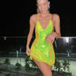 Yellow Green Fashionable Elegant Suspender Short Sequin Homecoming Dress Birthday Cocktail Party Dress Evening Dress Prom Dress nv3957