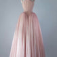 Robe longue de soirée en tulle rose vintage simple et élégante avec corset nv2723