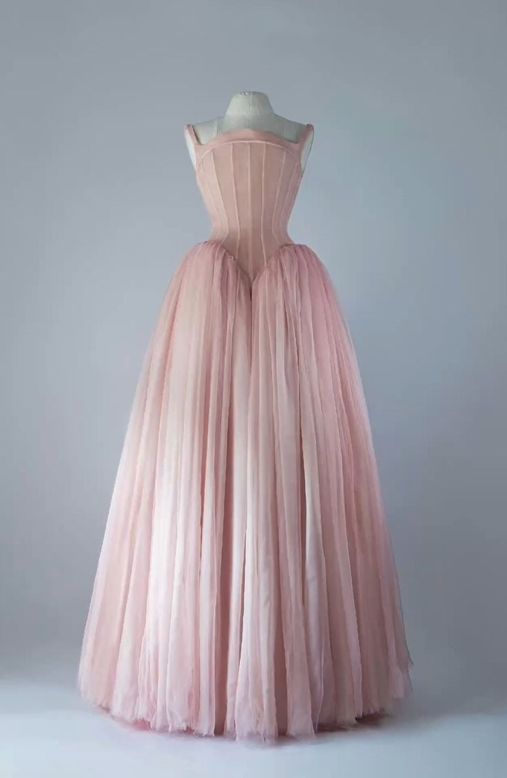 Robe longue de soirée en tulle rose vintage simple et élégante avec corset nv2723